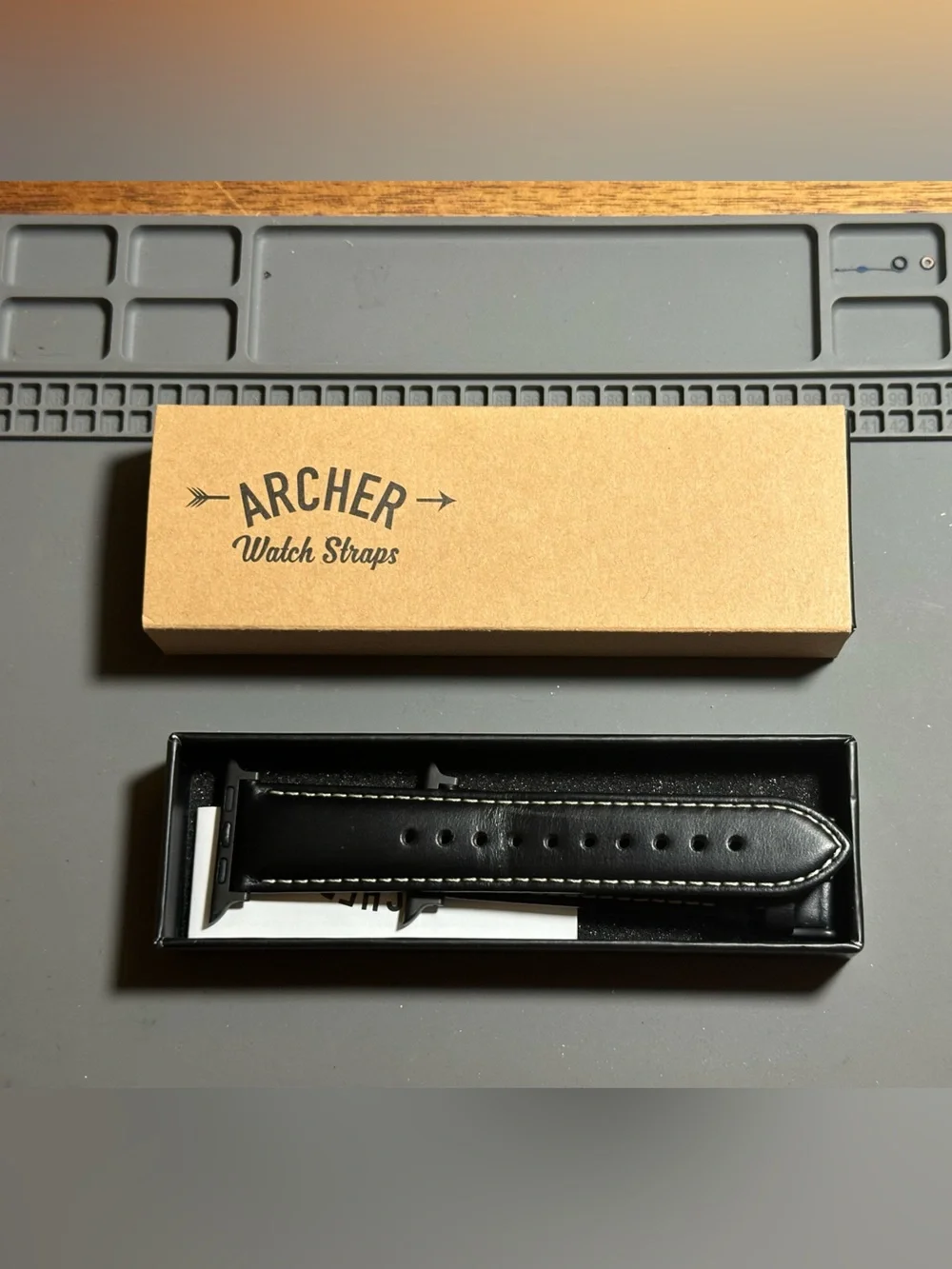 Archer Black Leather Watch Strap with White Contrast Stitching
